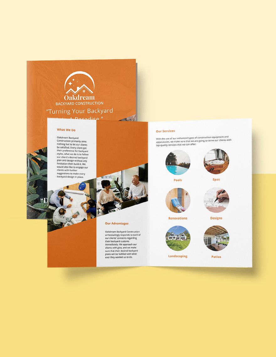 Backyard Construction Bi-Fold Brochure Template