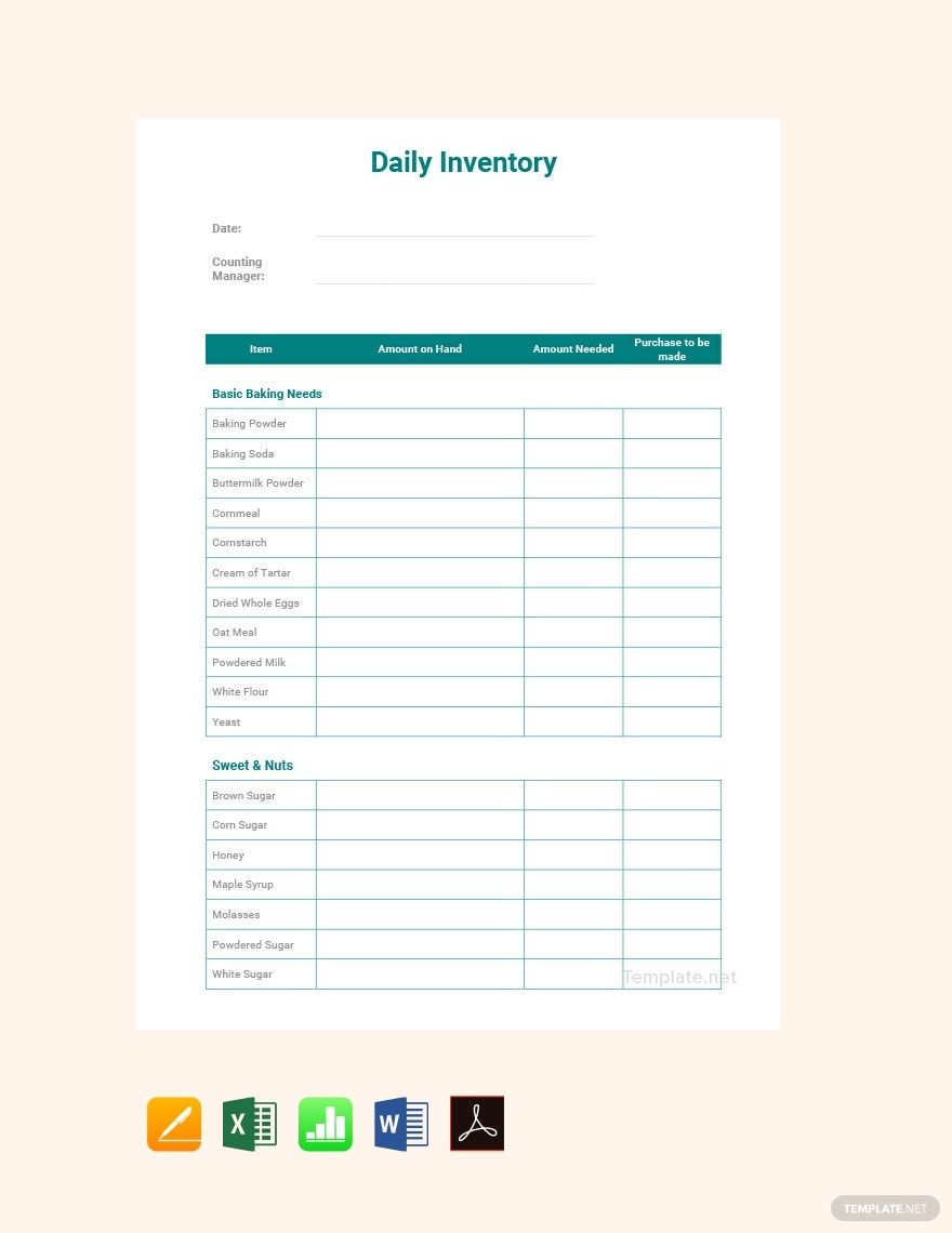 Editable Daily Inventory Template