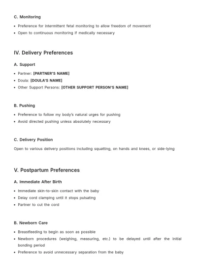 Free VBAC Birth Plan Template to Edit Online