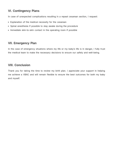 Free VBAC Birth Plan Template to Edit Online