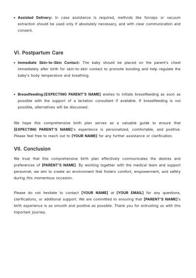 Free Birth Plan Template to Edit Online