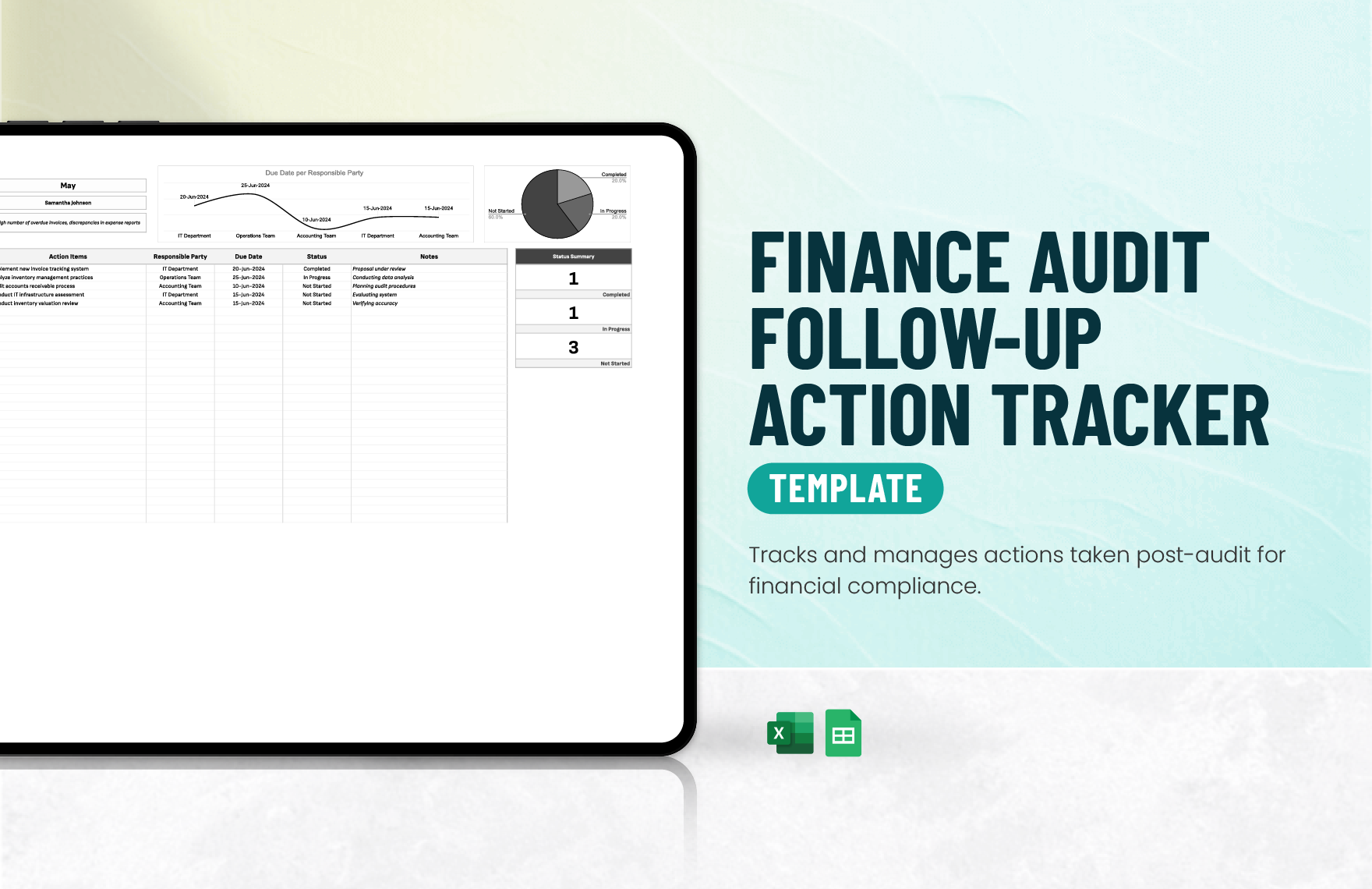 Finance Audit Follow-Up Action Tracker Template in Excel, Google Sheets