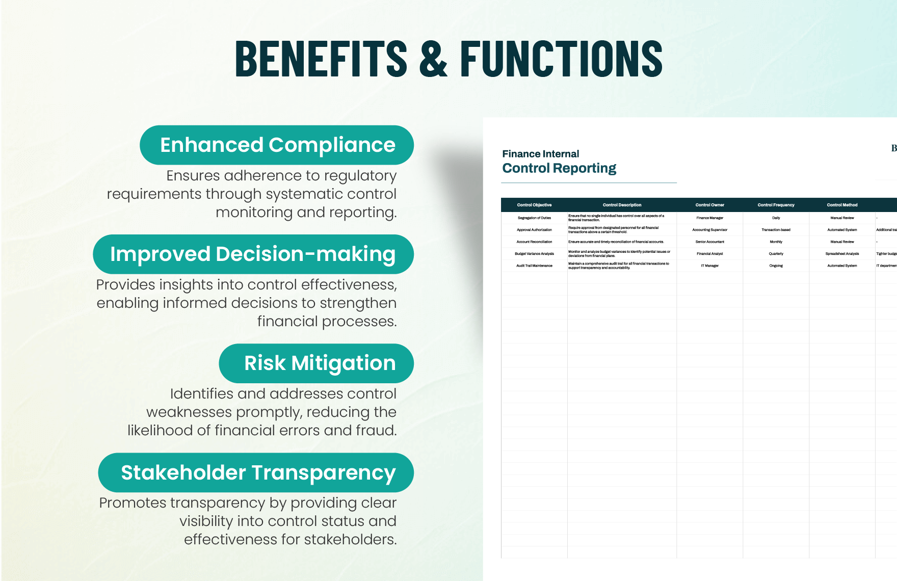 Finance Internal Control Reporting Template