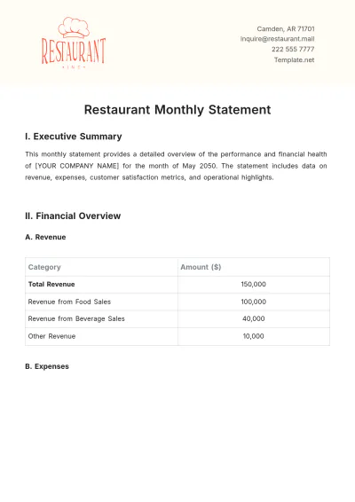 Free Restaurant Monthly Statement Template to Edit Online