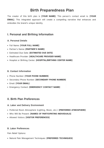 Free Birth Preparedness Plan Template to Edit Online