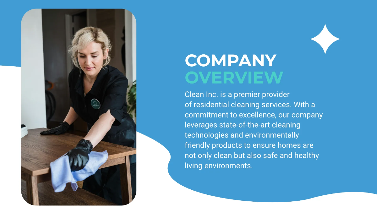 Free Residential Cleaning Services Overview Presentation Template to Edit Online