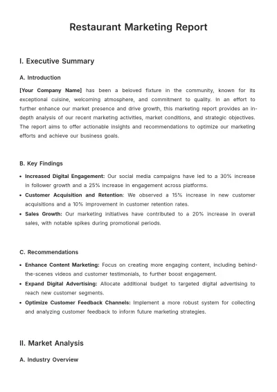 Free Restaurant Marketing Report Template to Edit Online