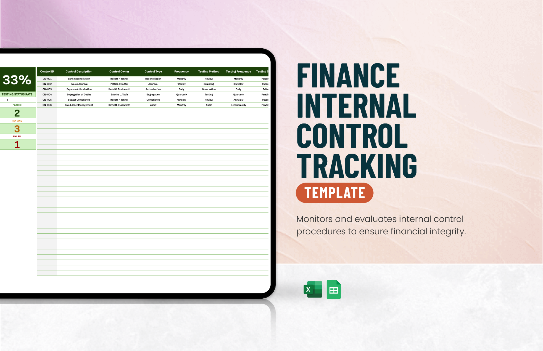 Finance Internal Control Tracking Template in Excel, Google Sheets
