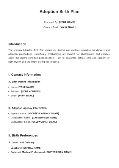 Free Adoption Birth Plan Template to Edit Online