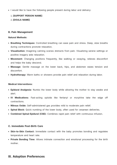Free Adoption Birth Plan Template to Edit Online