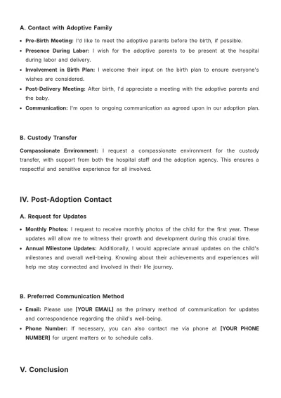 Free Adoption Birth Plan Template to Edit Online