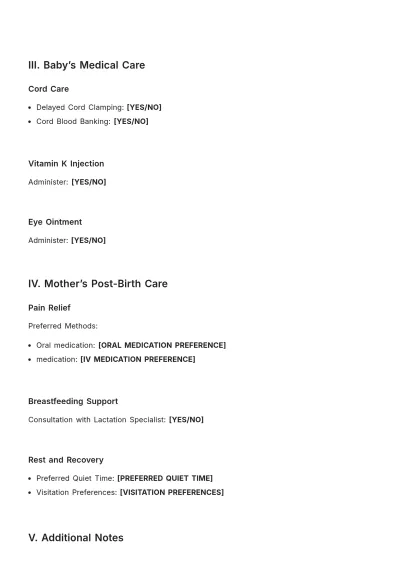 Free Post Birth Plan Template to Edit Online