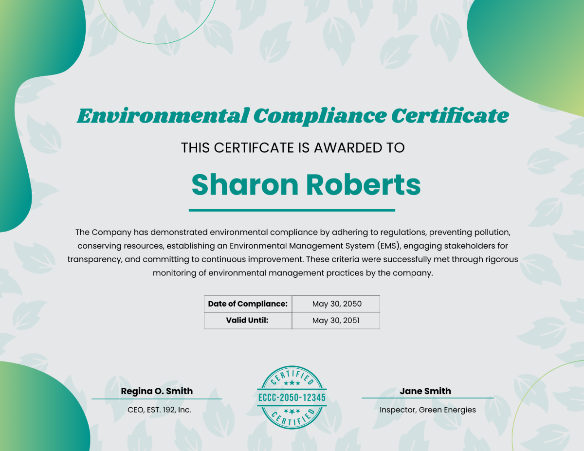 Environment Compliance Certificate