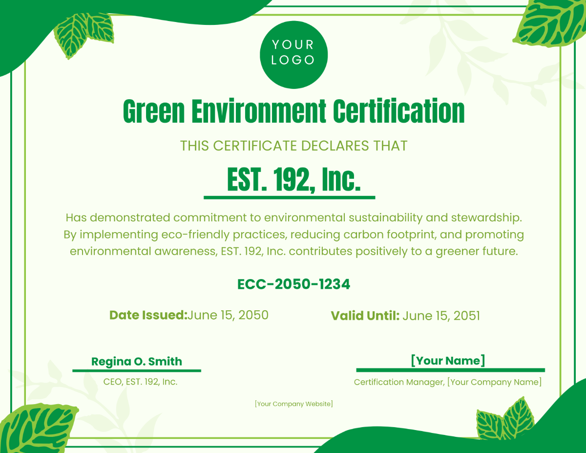 Geen Environment Certificate Template