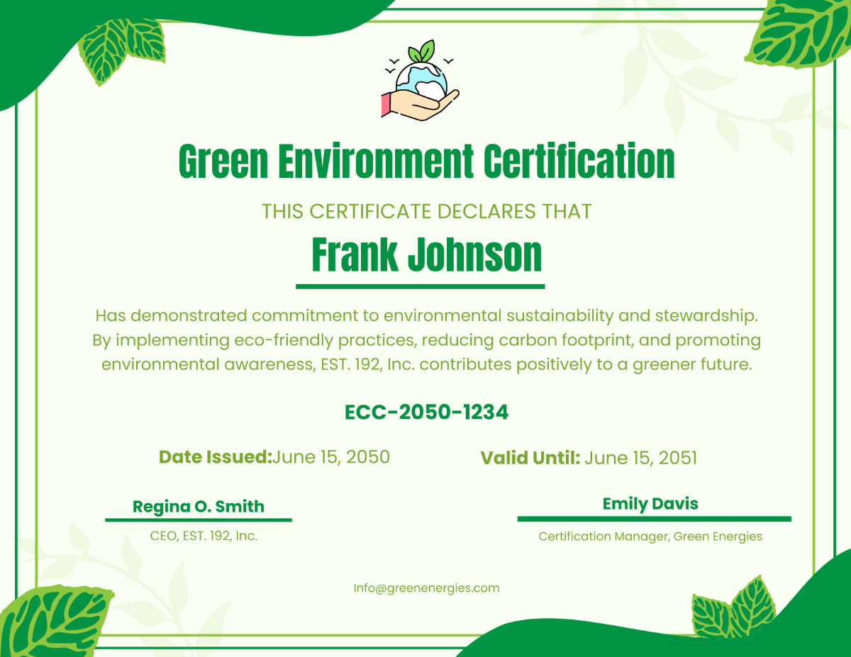 Green Environment Certificate Template - Edit Online & Download