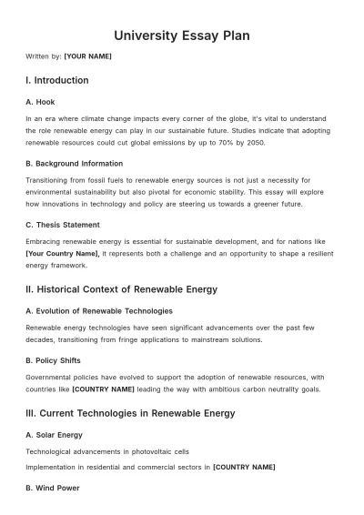 Free University Essay Plan Template to Edit Online