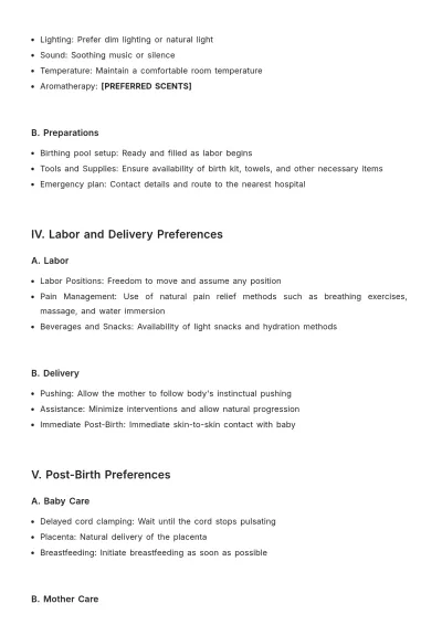 Free Home Birth Plan Template to Edit Online