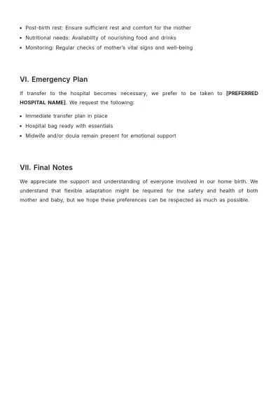 Free Home Birth Plan Template to Edit Online