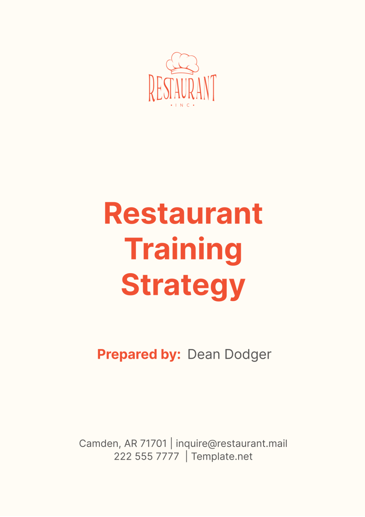 Restaurant Training Strategy Template