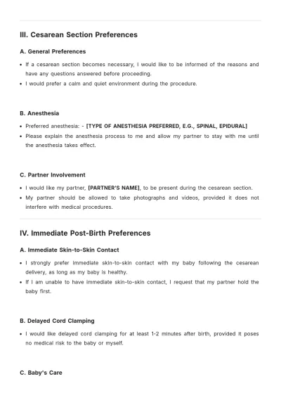Free Hospital Birth Plan Template to Edit Online