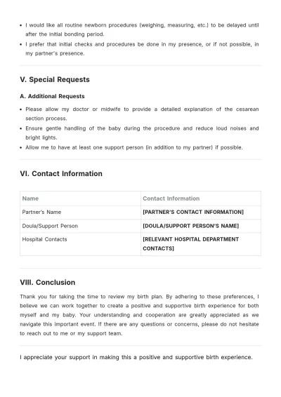 Free Hospital Birth Plan Template to Edit Online