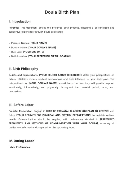 Free Doula Birth Plan Template to Edit Online