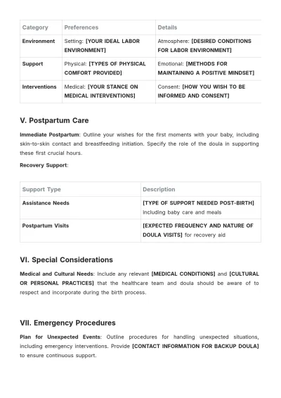 Free Doula Birth Plan Template to Edit Online
