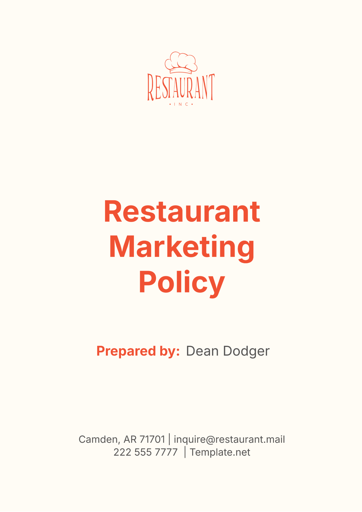 Restaurant Marketing Policy Template - Edit Online & Download