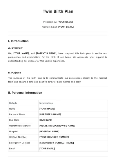 Free Twin Birth Plan Template to Edit Online