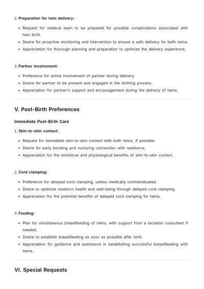 Free Twin Birth Plan Template to Edit Online
