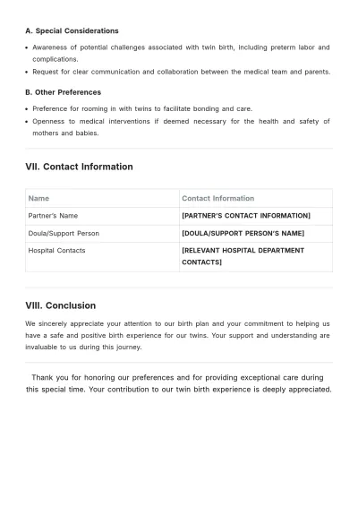 Free Twin Birth Plan Template to Edit Online