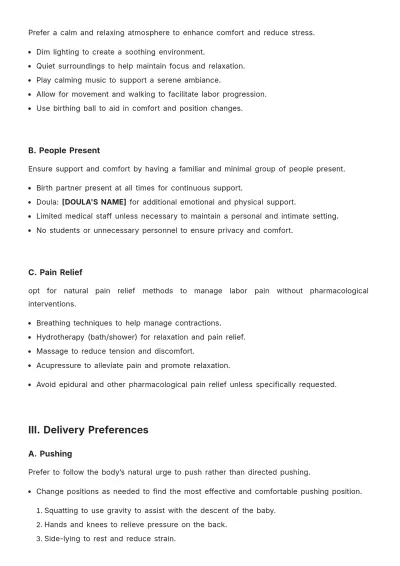 Free Natural Birth Plan Template to Edit Online
