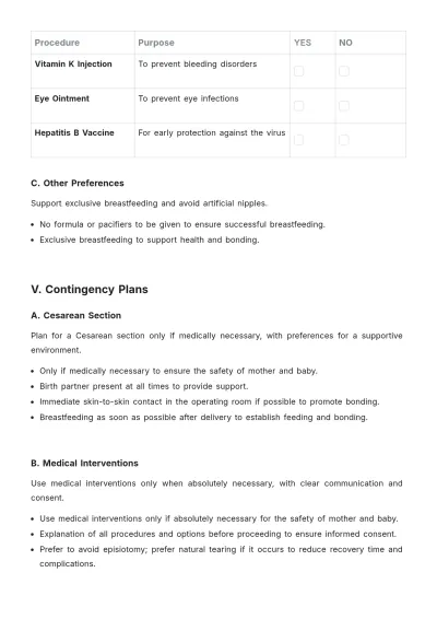 Free Natural Birth Plan Template to Edit Online