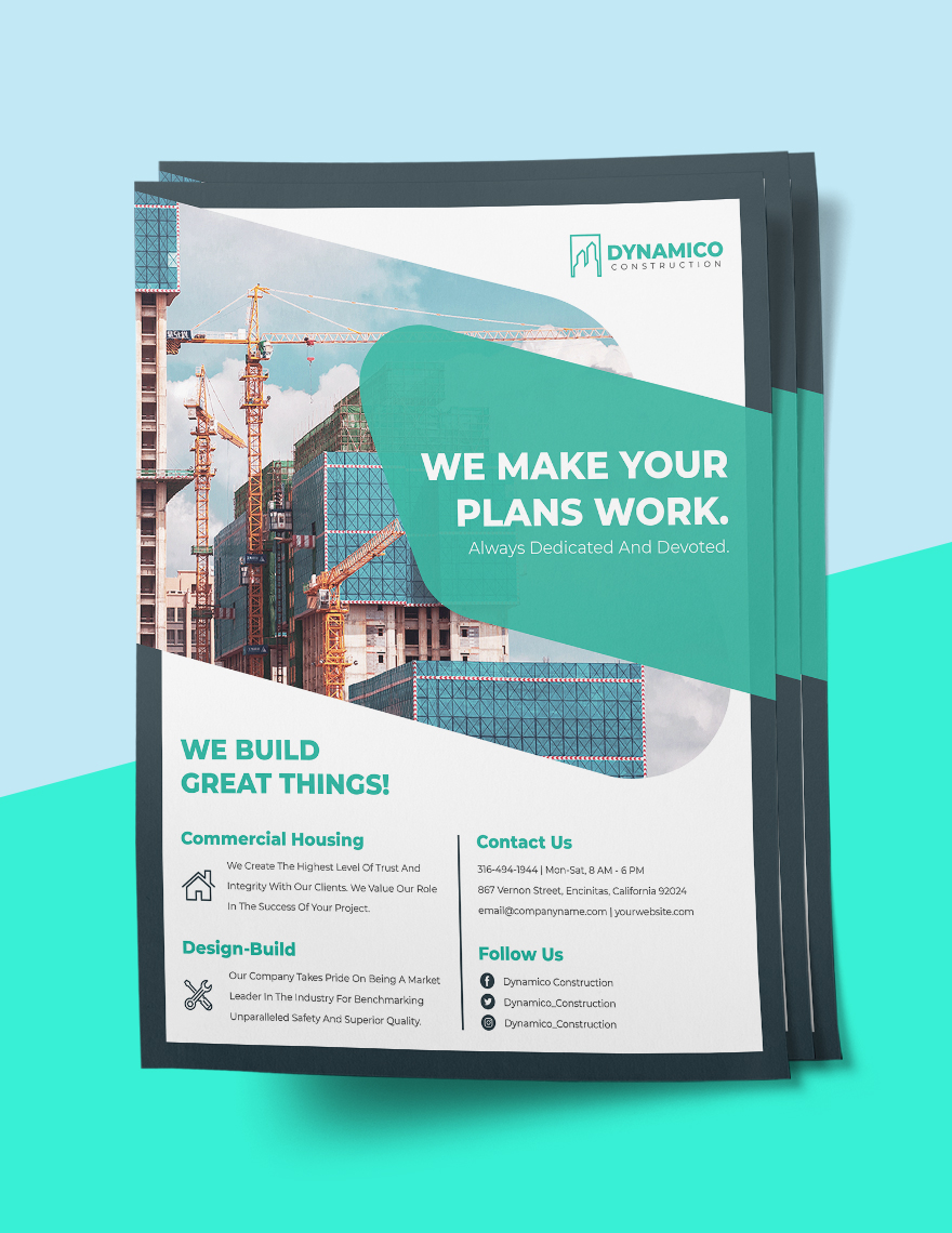 Construction Company Flyer Template In Pages Psd Indesign
