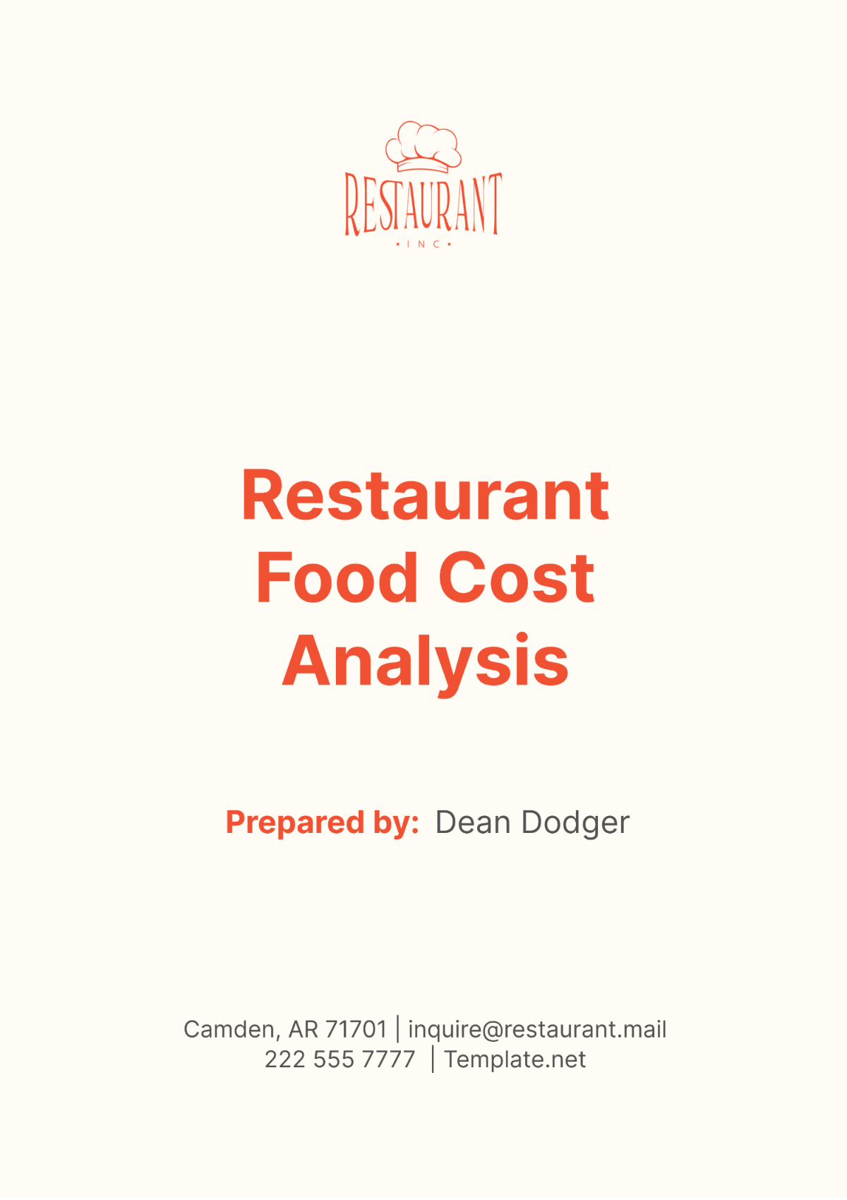 Free Restaurant Food Cost Analysis Template