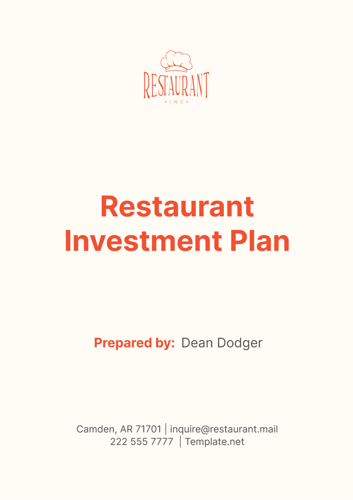 Restaurant Investment Plan Template - Edit Online & Download