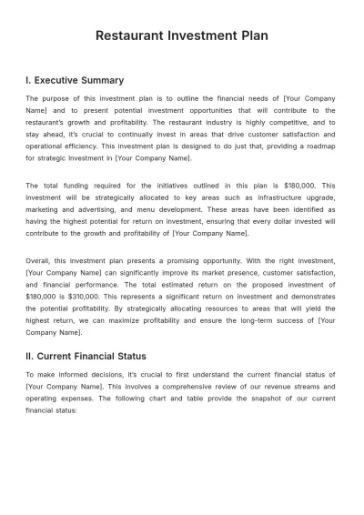 Free Restaurant Investment Plan Template to Edit Online