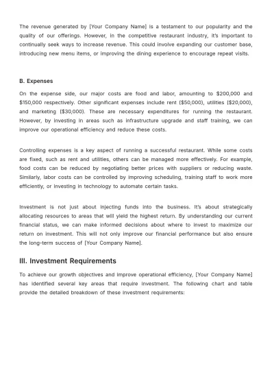 Free Restaurant Investment Plan Template to Edit Online