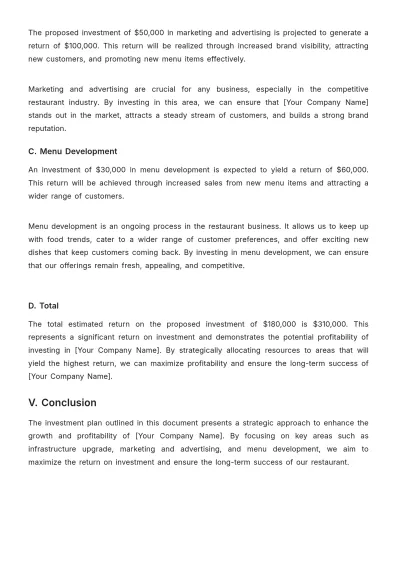 Free Restaurant Investment Plan Template to Edit Online