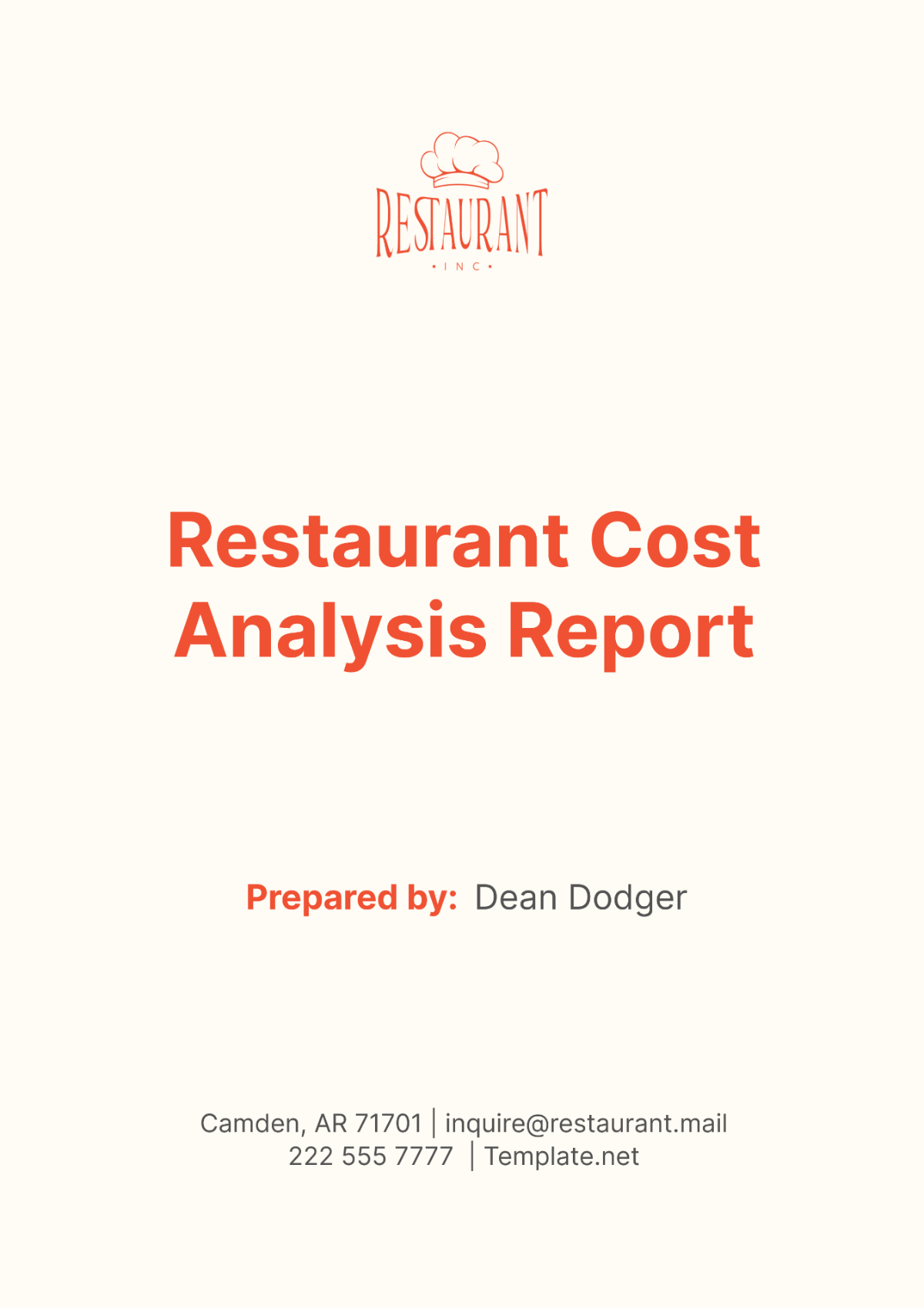 Restaurant Cost Analysis Report Template - Edit Online & Download