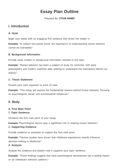 Free Essay Plan Outline Template to Edit Online