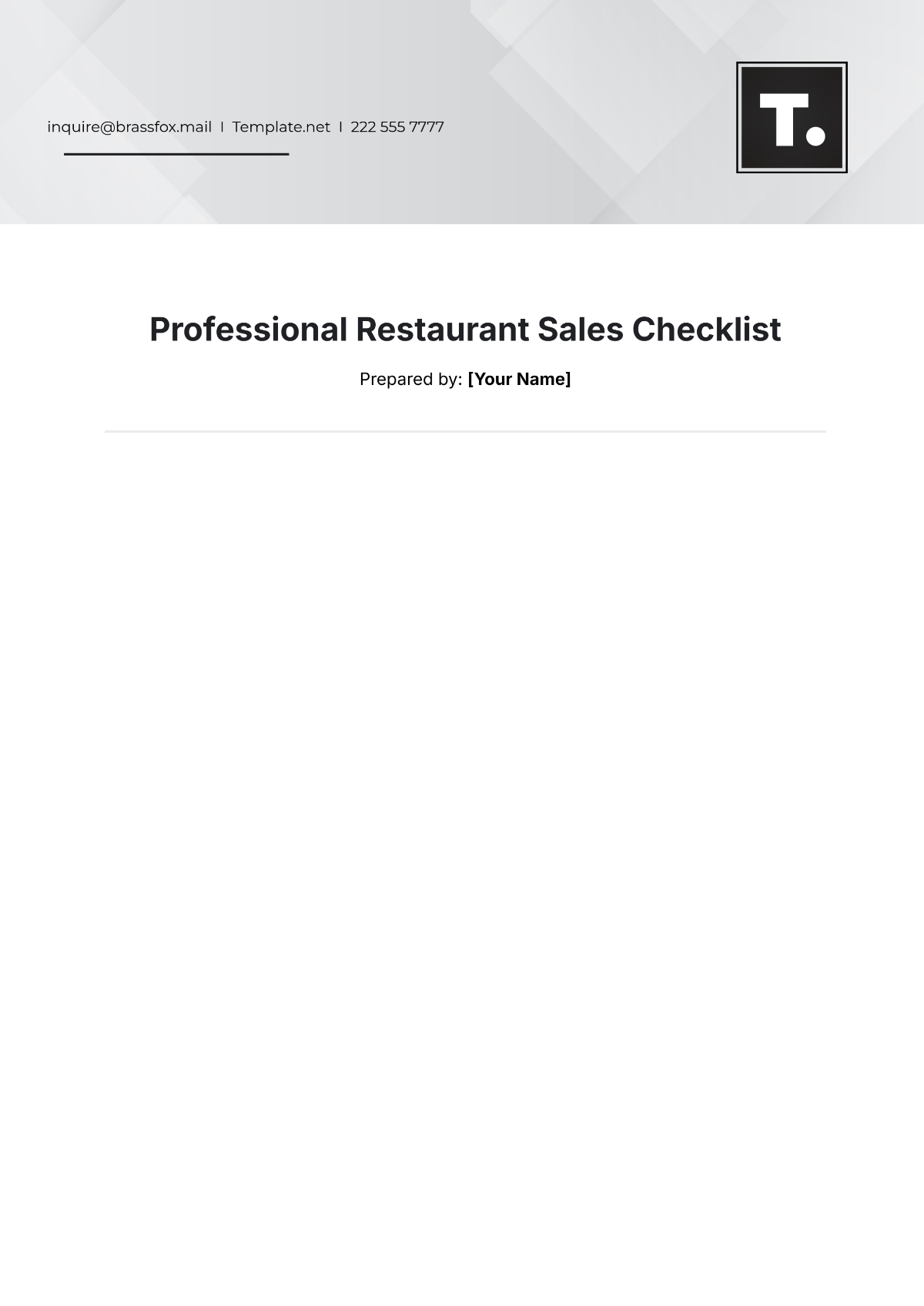 Professional Restaurant Sales Checklist Template - Edit Online & Download