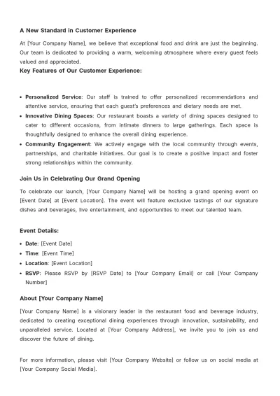 Free Restaurant Food & Beverage Press Release Template to Edit Online