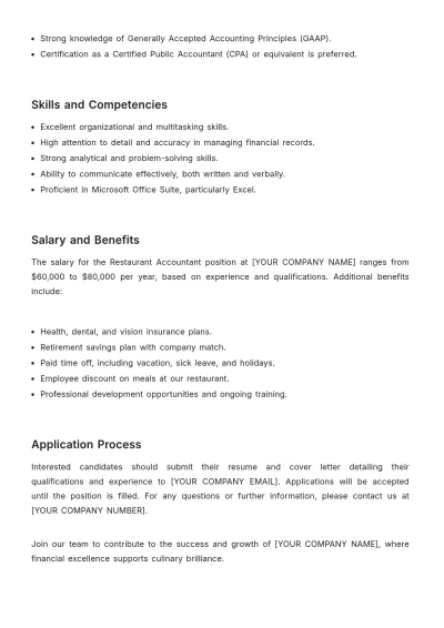 Free Restaurant Accounting Job Description Template to Edit Online