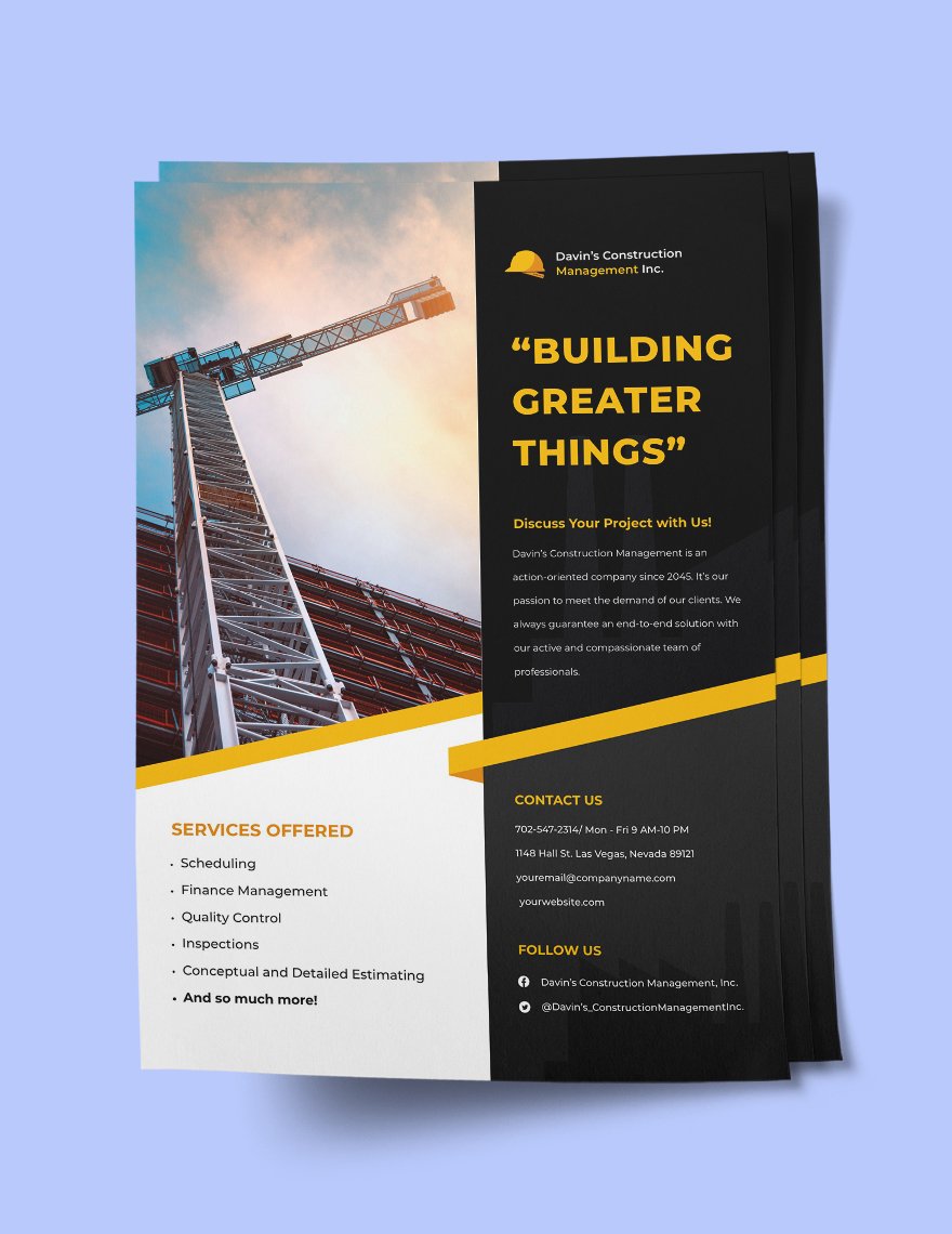 Construction Management flyer template Format