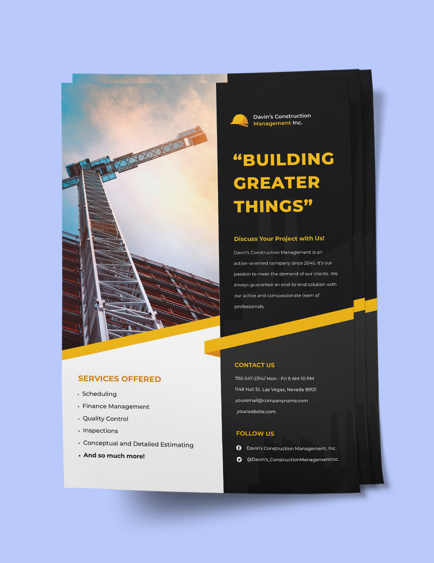 Construction Management flyer template Sample