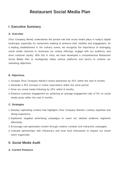 Free Restaurant Social Media Plan Template to Edit Online