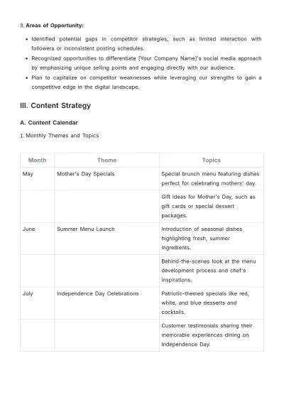 Free Restaurant Social Media Plan Template to Edit Online
