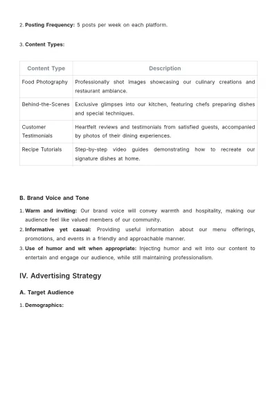 Free Restaurant Social Media Plan Template to Edit Online
