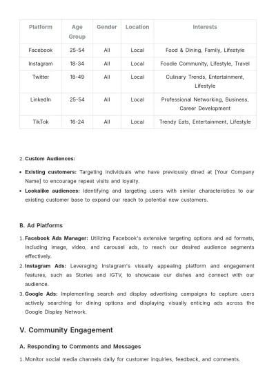 Free Restaurant Social Media Plan Template to Edit Online